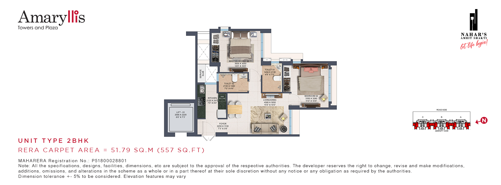 Floor Plans 2 BHK - Nahar Amaryllis Towers - Nahar Group