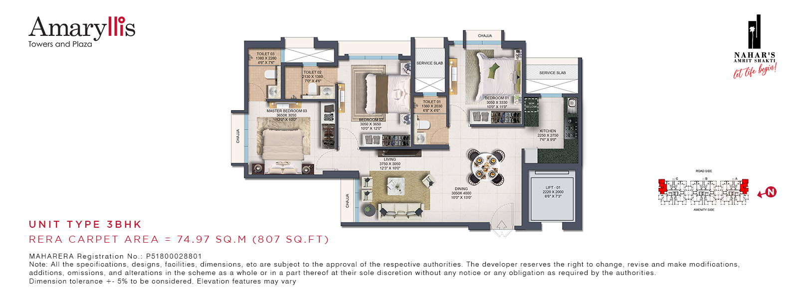 Floor Plans 3 BHK - Nahar Amaryllis Towers - Nahar Group